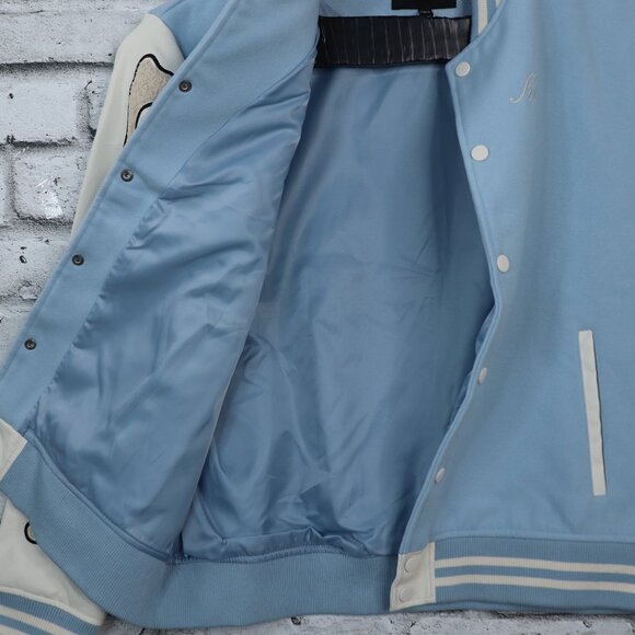 Nova Men Cone Applique Varsity Bomber Button Down Jacket Light Blue Size Xl - Picture 12 of 16